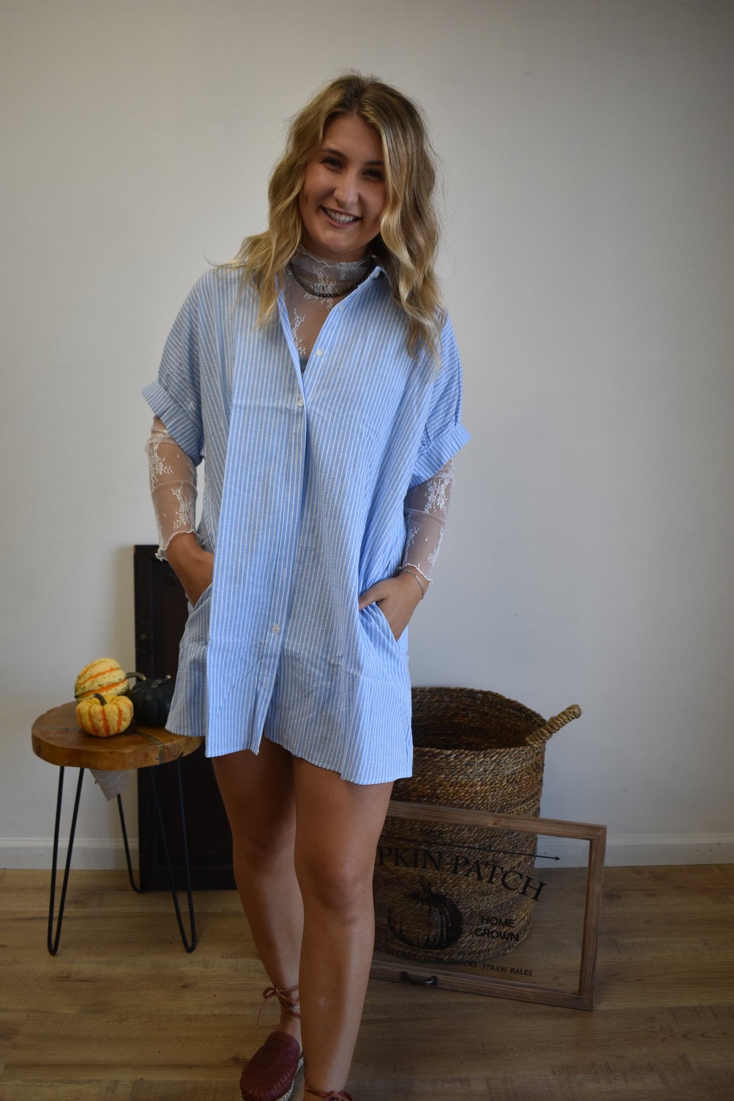 Pinstriped Button Down Duster Dress