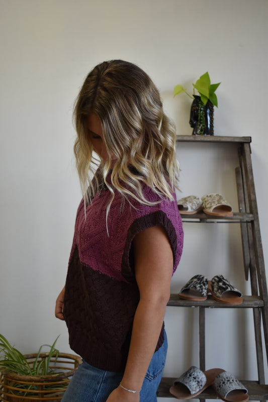 The Berry Color Block Sleeveless Sweater