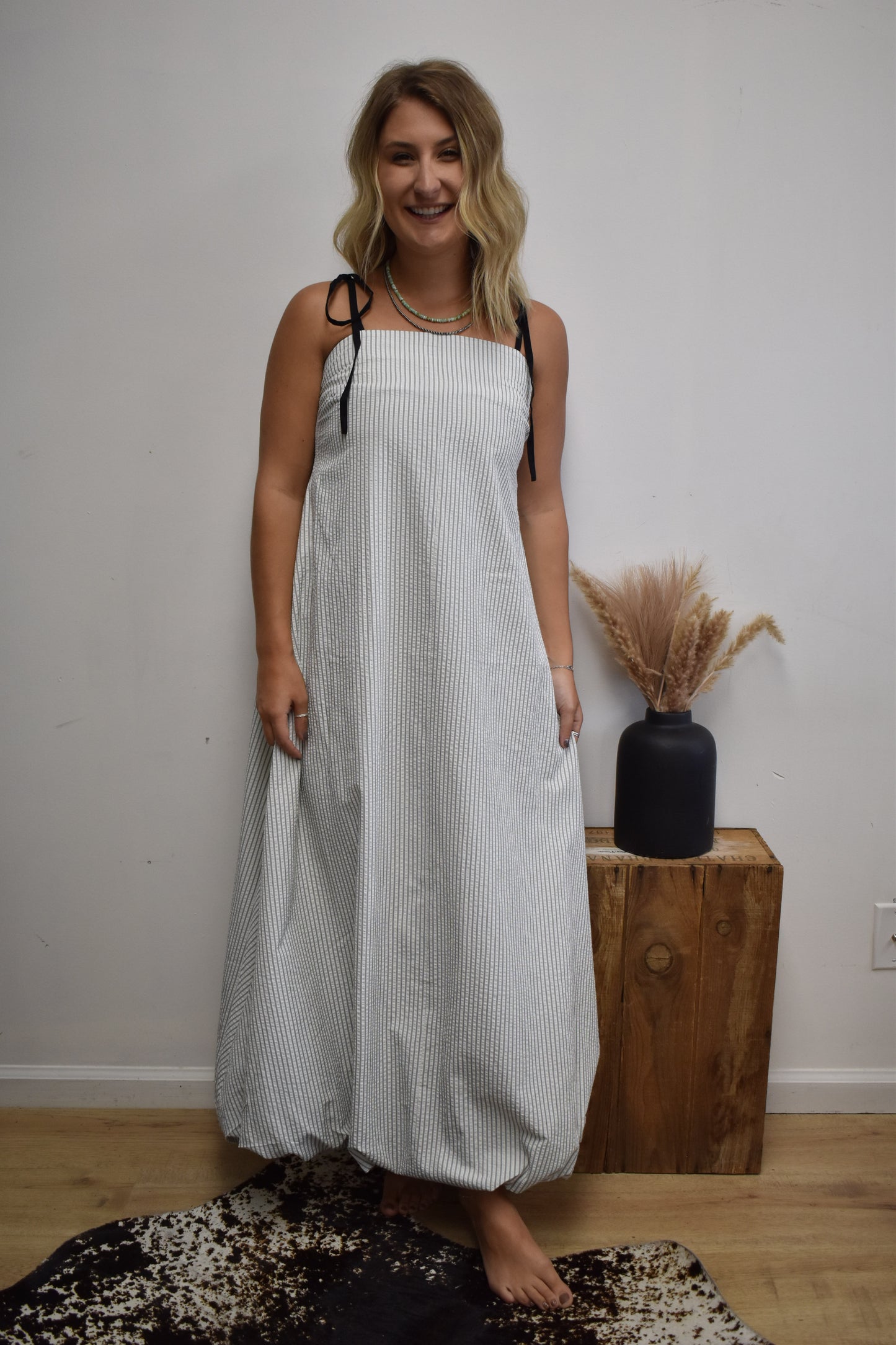Pinstriped Keyhole Dress