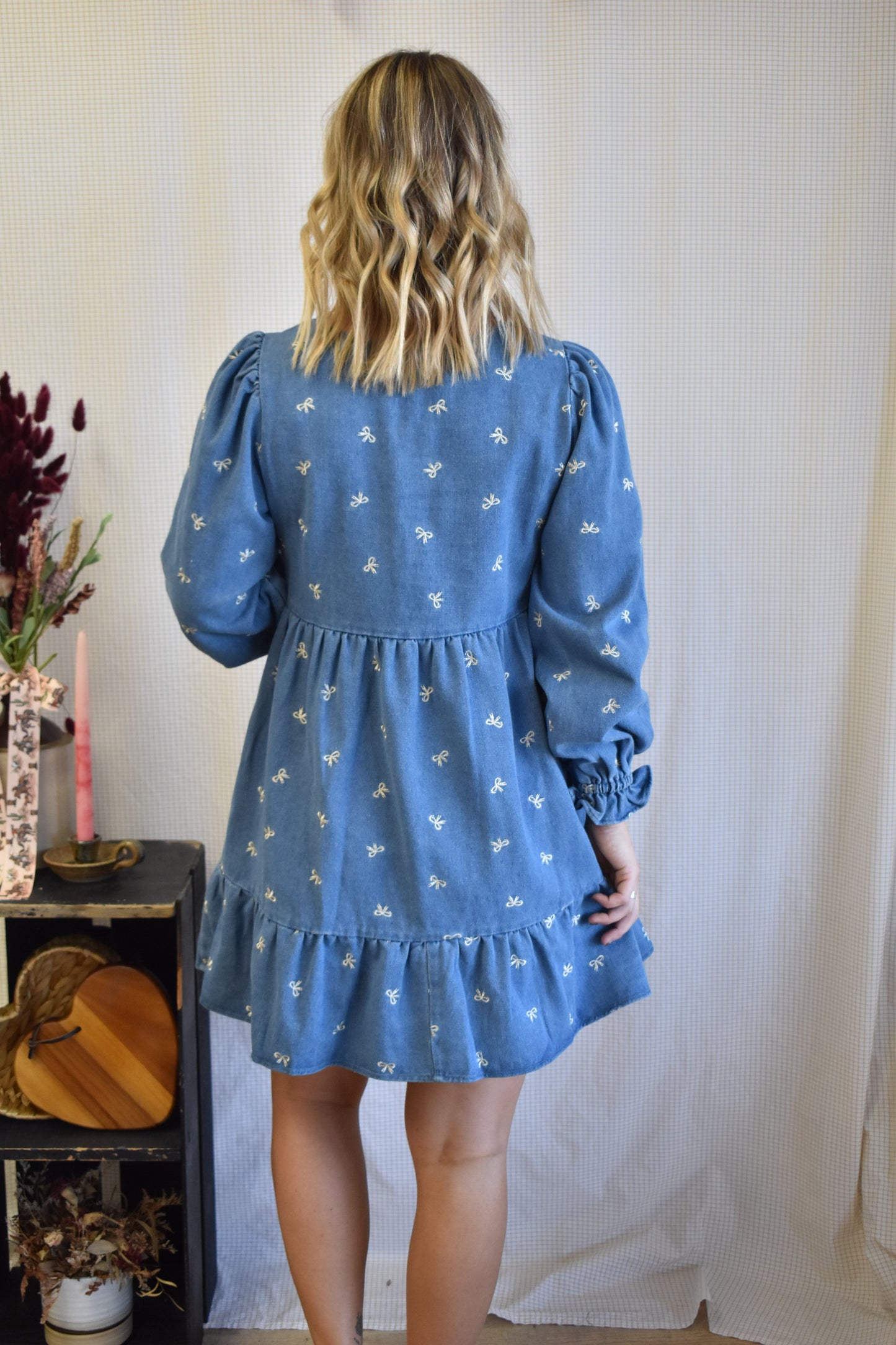 Indigo Triple Bow Denim Dress