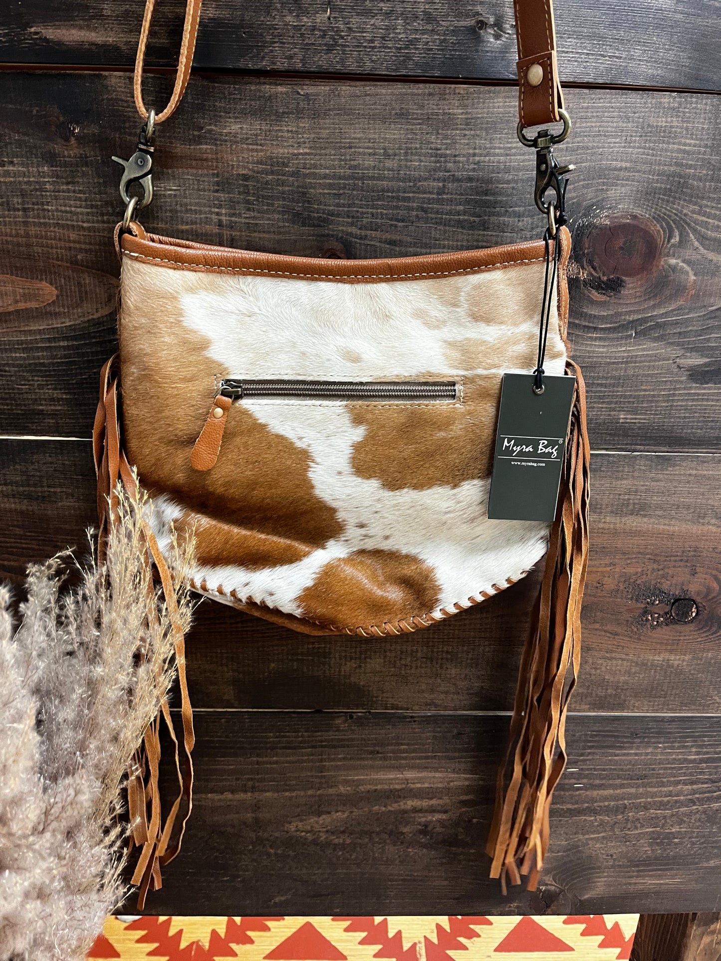 Arrow Brown & White Cowhide Tassel Purse