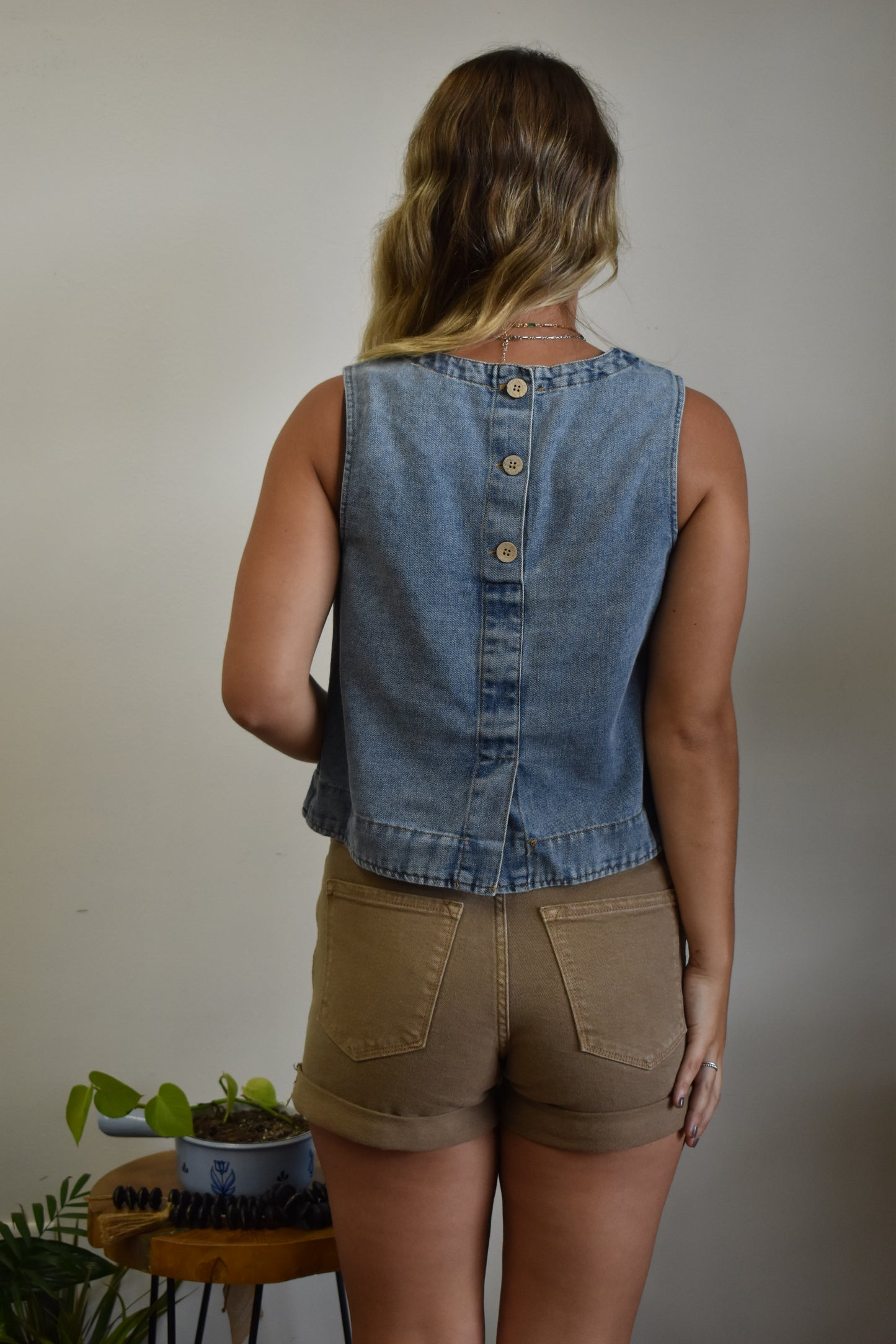 Washed Denim Sleeveless Top