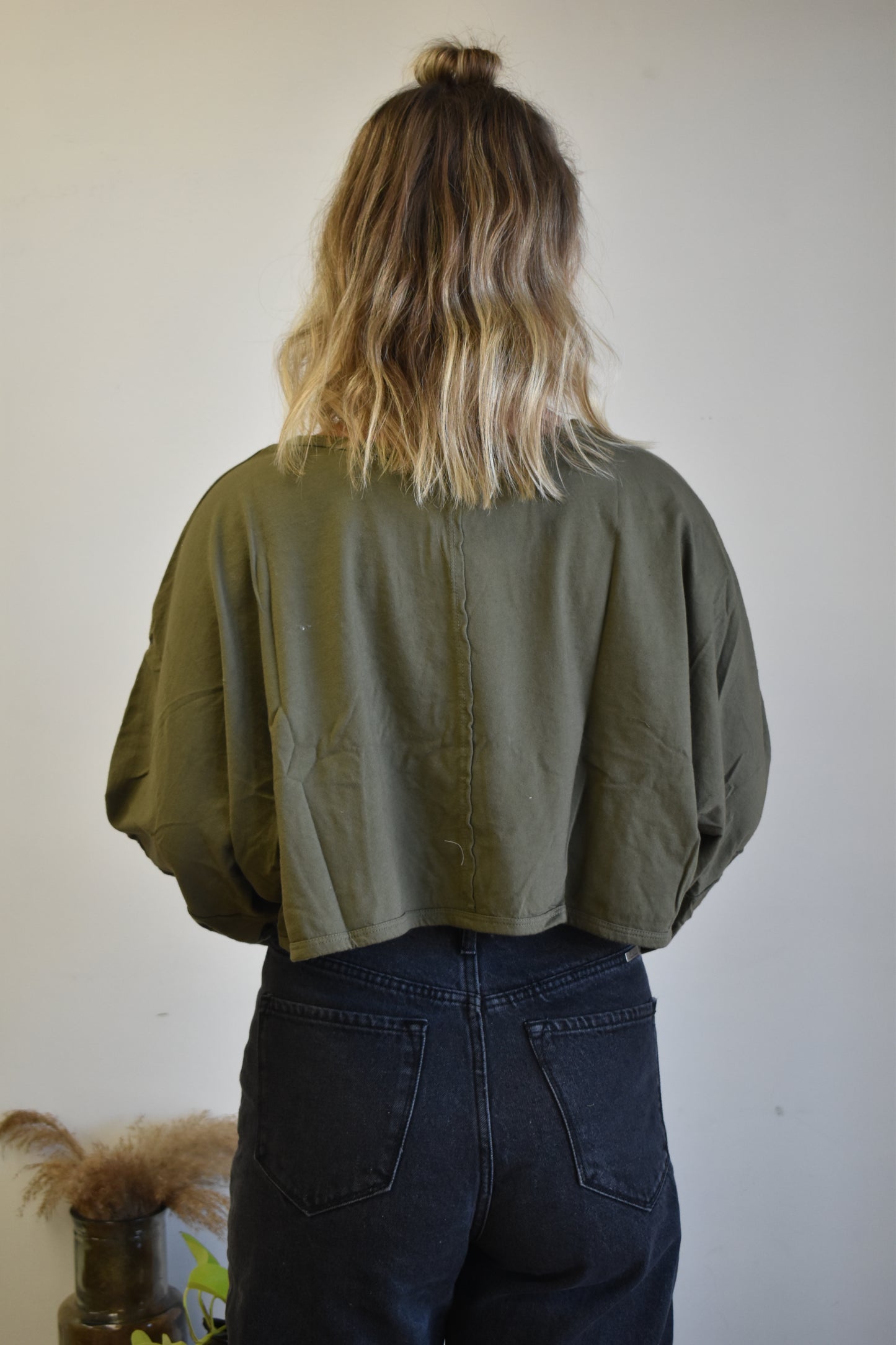 Olive Green Cropped Long Sleeve
