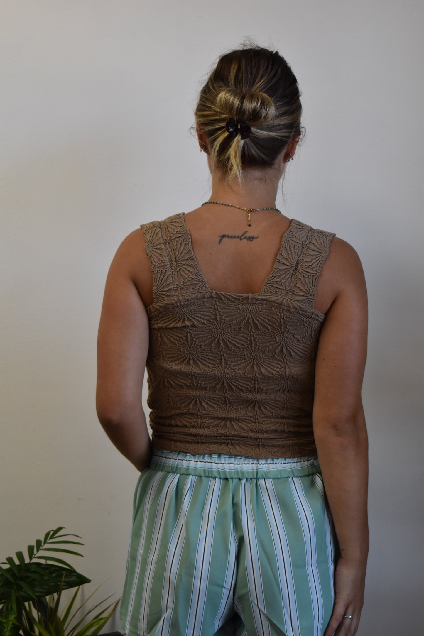 Tan Floral Textured Tank