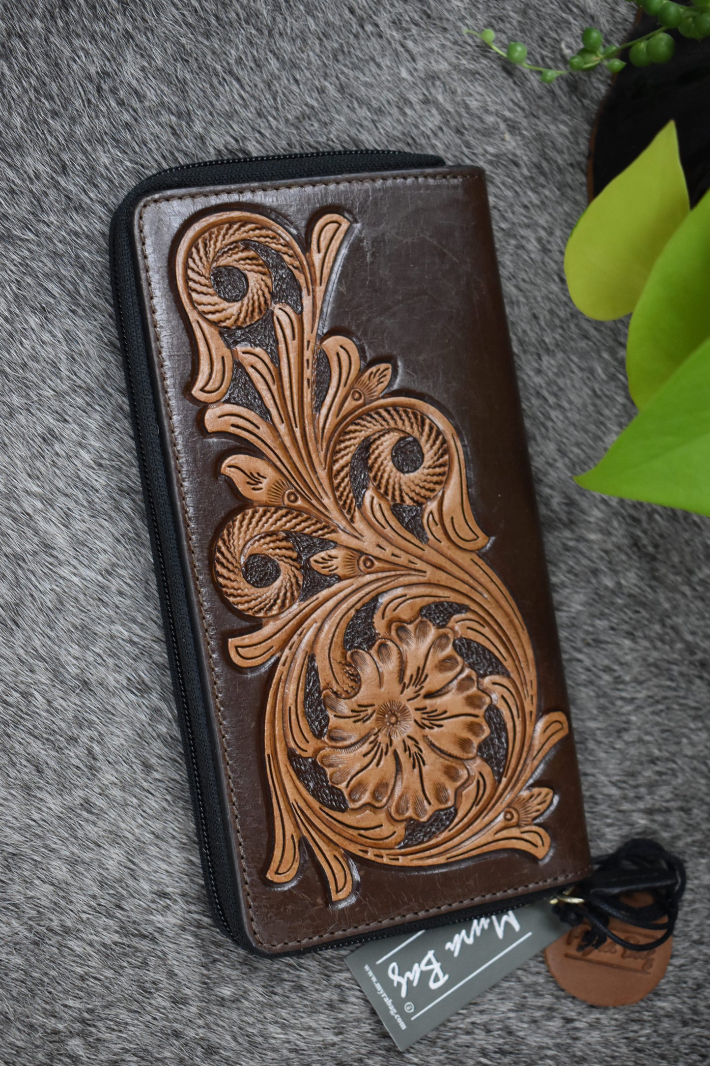 Brown Monochrome Tooled Leather Wallet