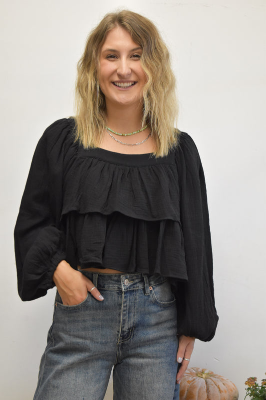 Black Ruffle Blouse