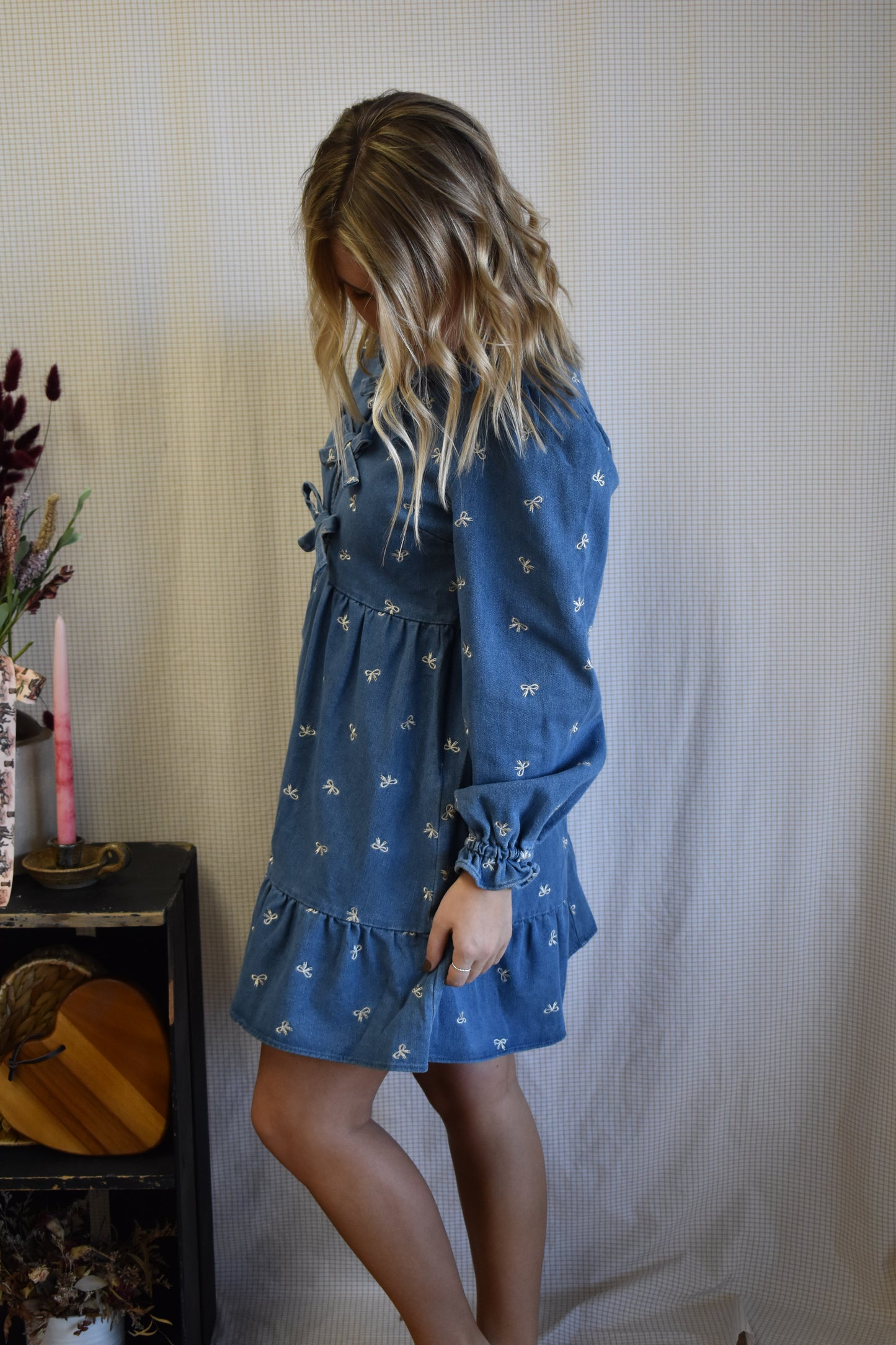 Indigo Triple Bow Denim Dress