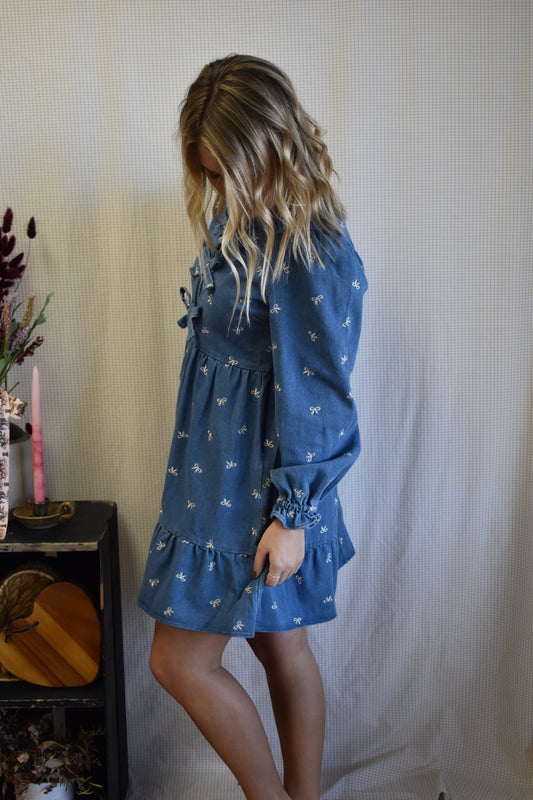 Indigo Triple Bow Denim Dress