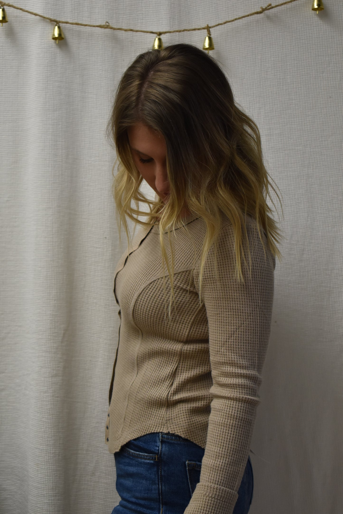 Mocha Waffle Knit Long Sleeve Top