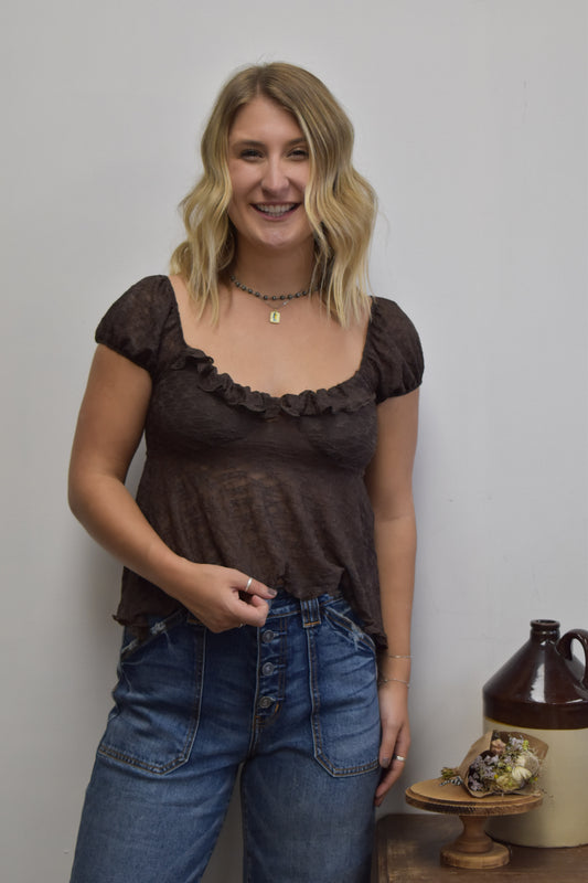 Chocolate Lace Babydoll Blouse