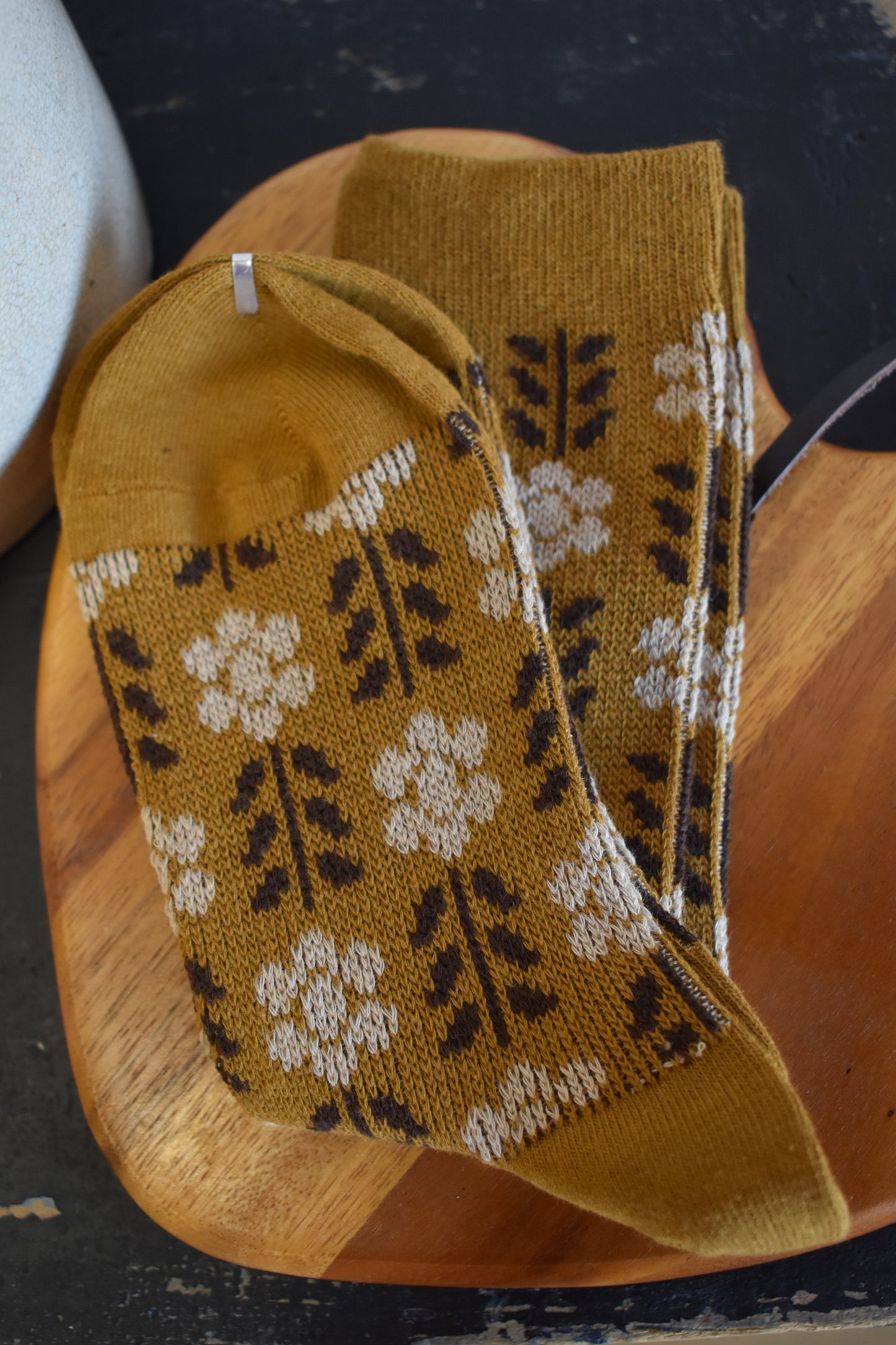 Mustard & Floral Socks