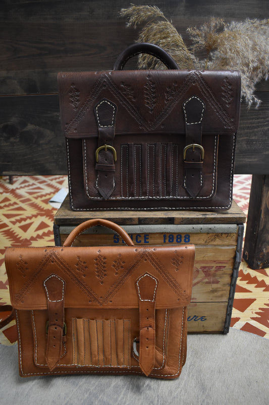 Tooled Leather Structured Briefcase