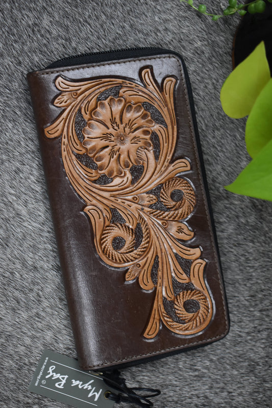 Brown Monochrome Tooled Leather Wallet