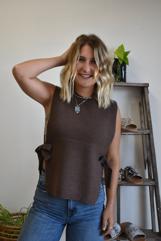 Selma Sweater Tie Tank: Mocha