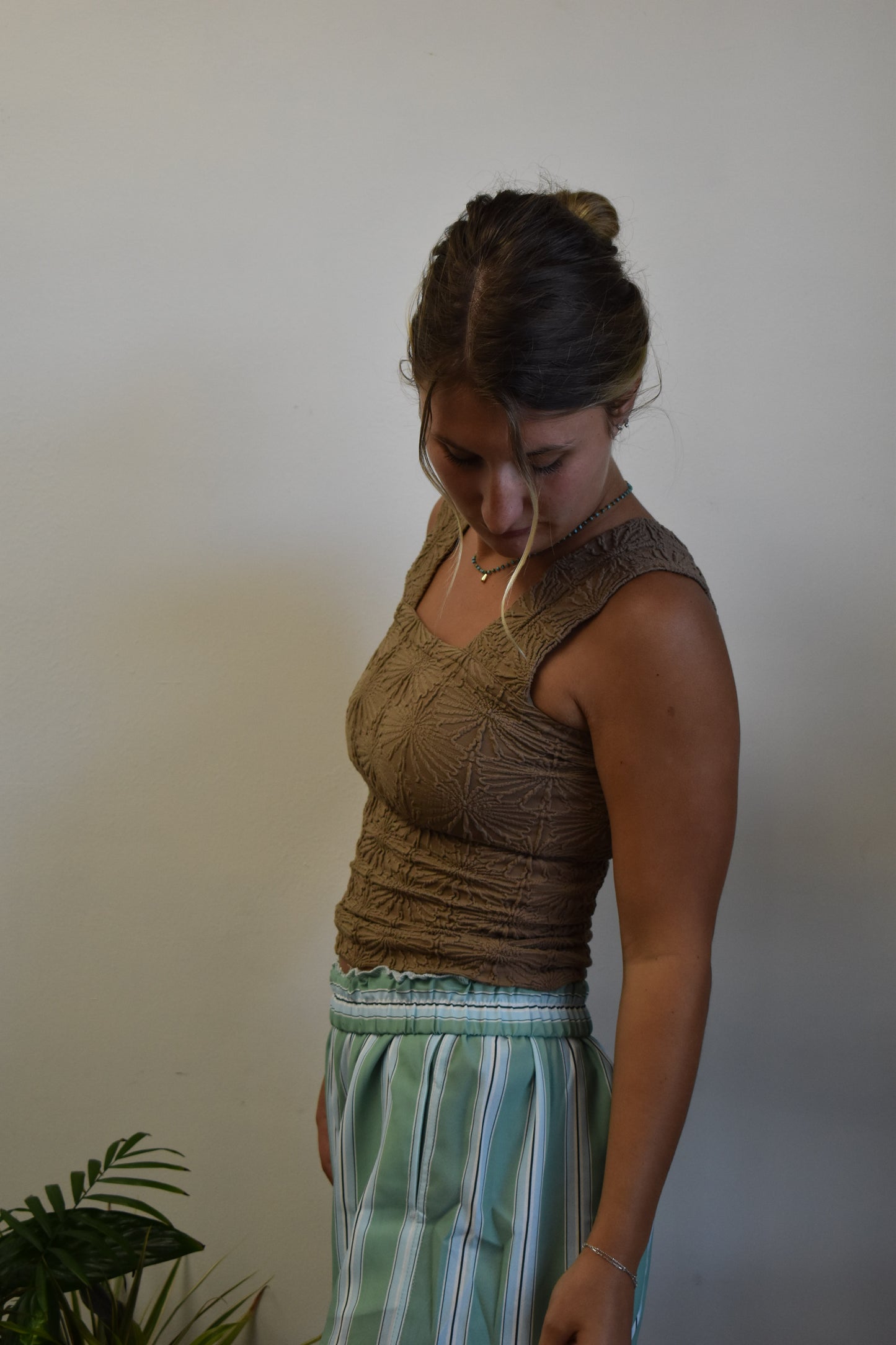 Tan Floral Textured Tank