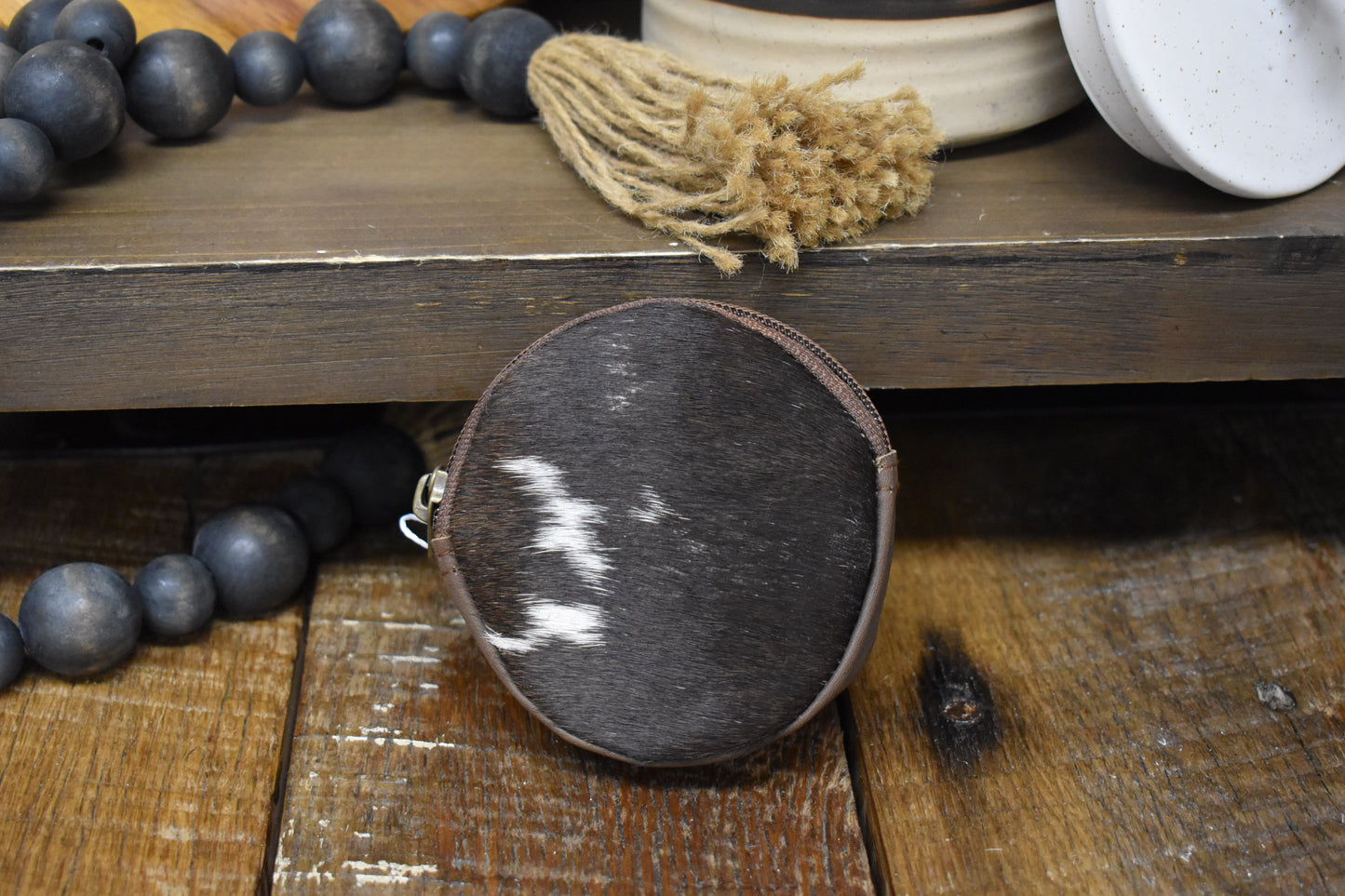 Cowhide Circle Coin Pouch