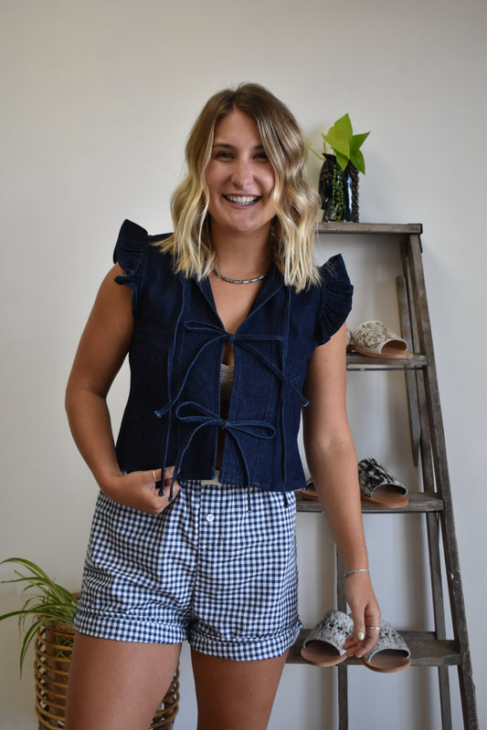 Dark Denim Ruffle Penny Vest