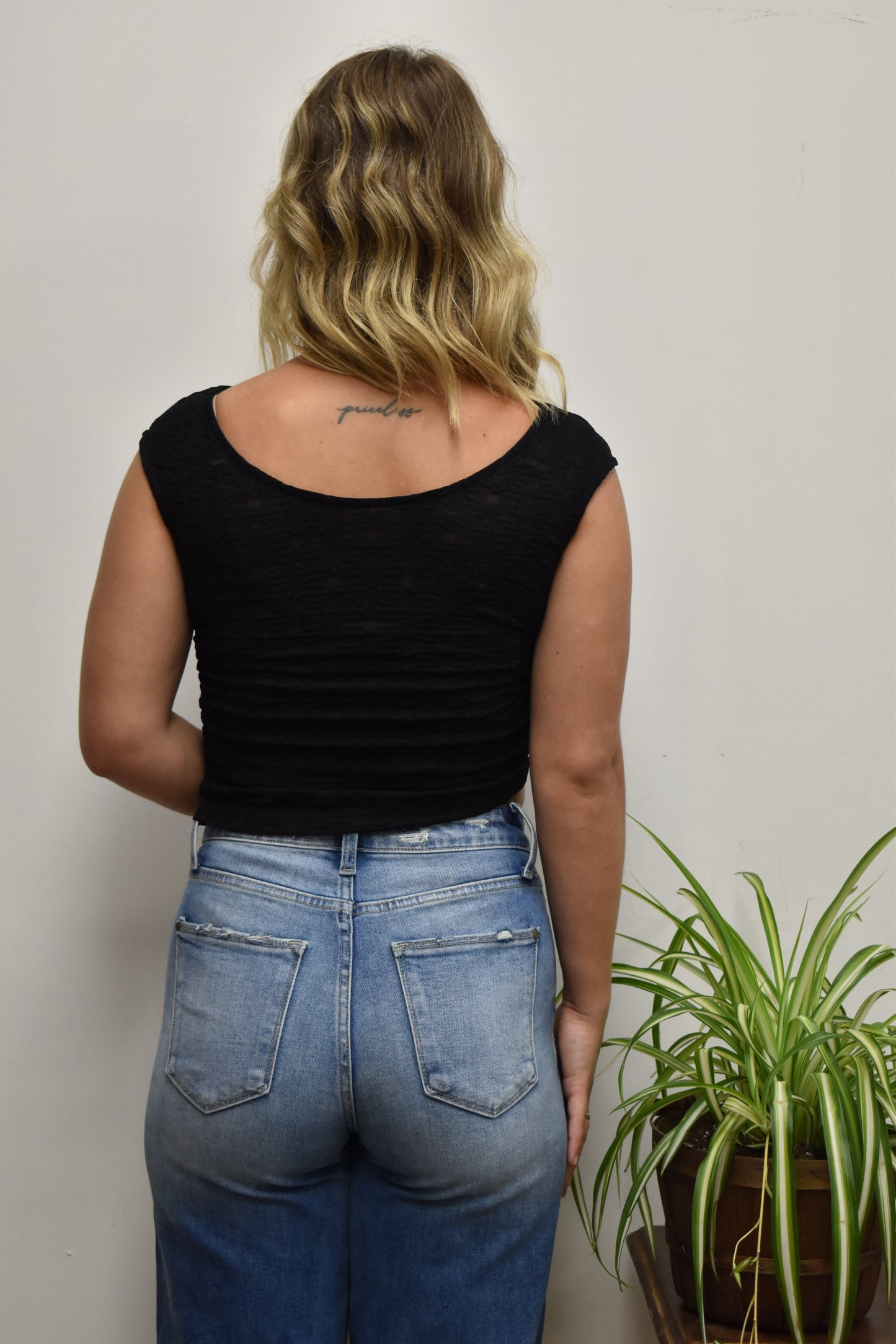 Black Sheer Round Neck Top