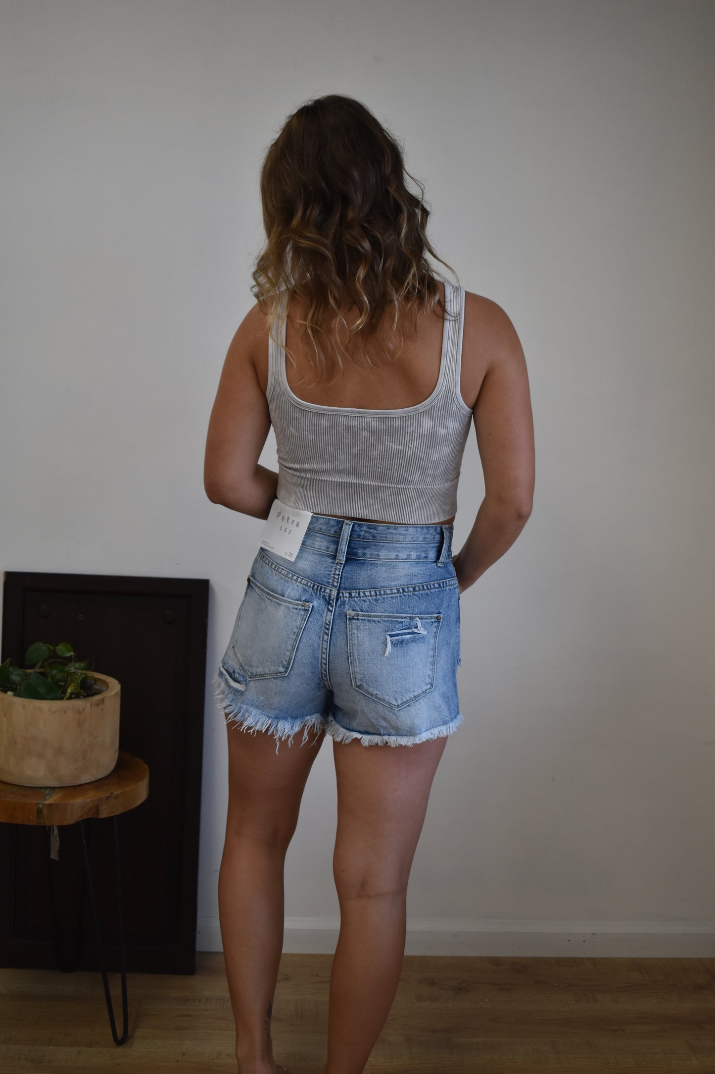 Double Button Light Wash Denim Shorts