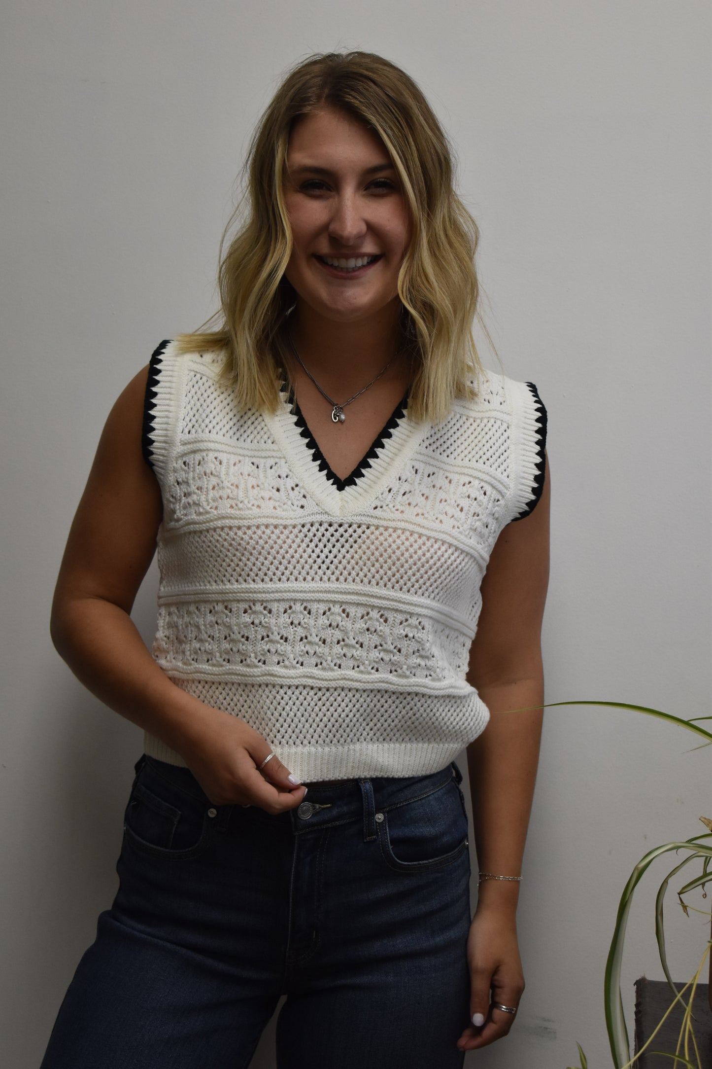 Ivory & Black Crochet Tank