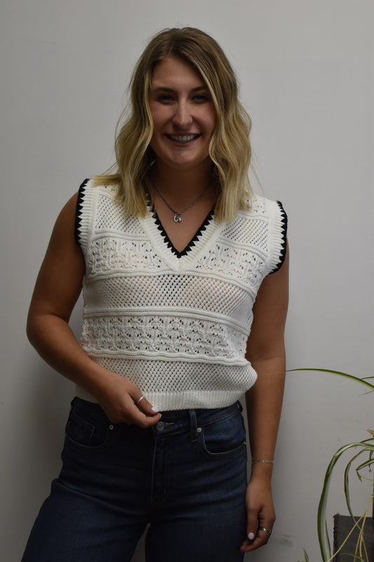 Ivory & Black Crochet Tank
