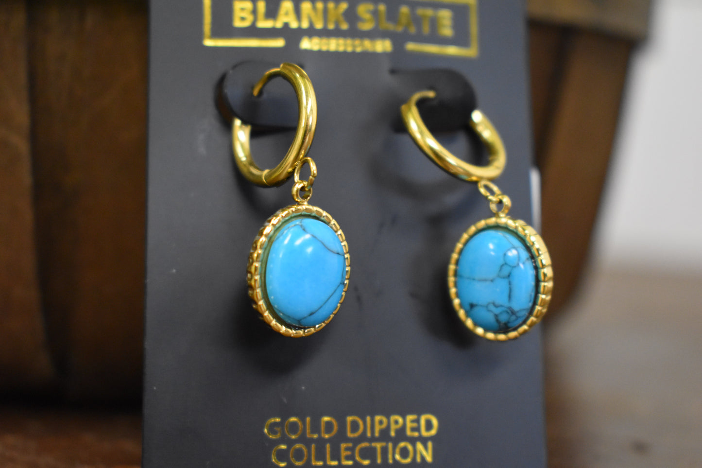 Oval Turquoise Stone Drop Earrings