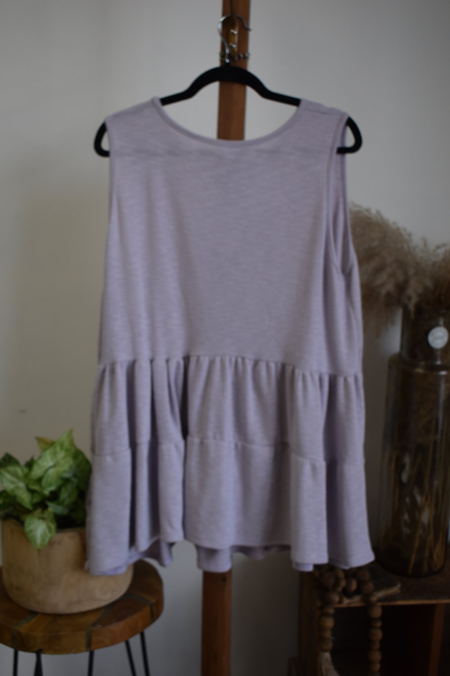 PLUS Lavender Short Sleeveless Tier Ruffle Top