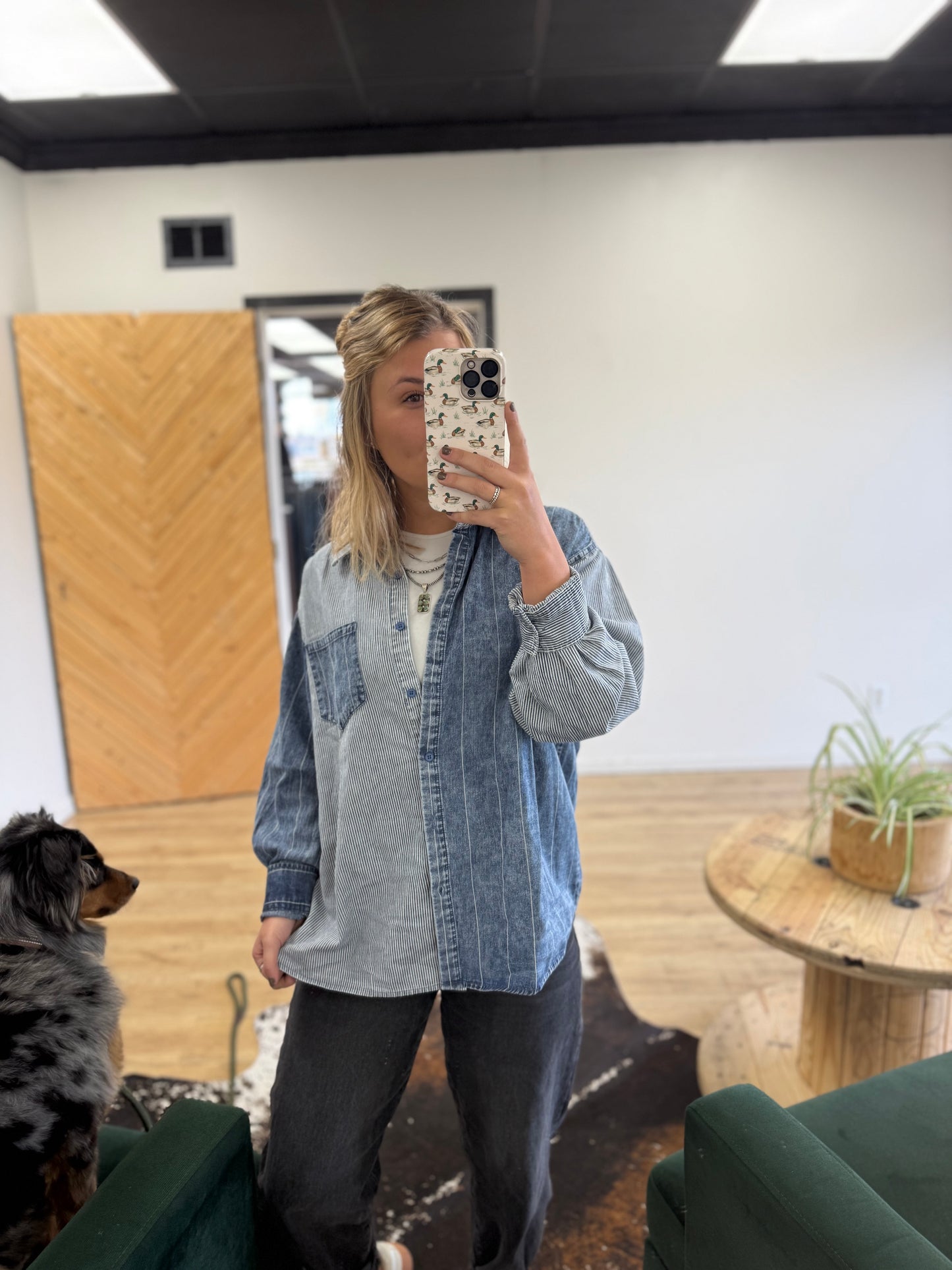 Pinstriped Two-Toned Button Down