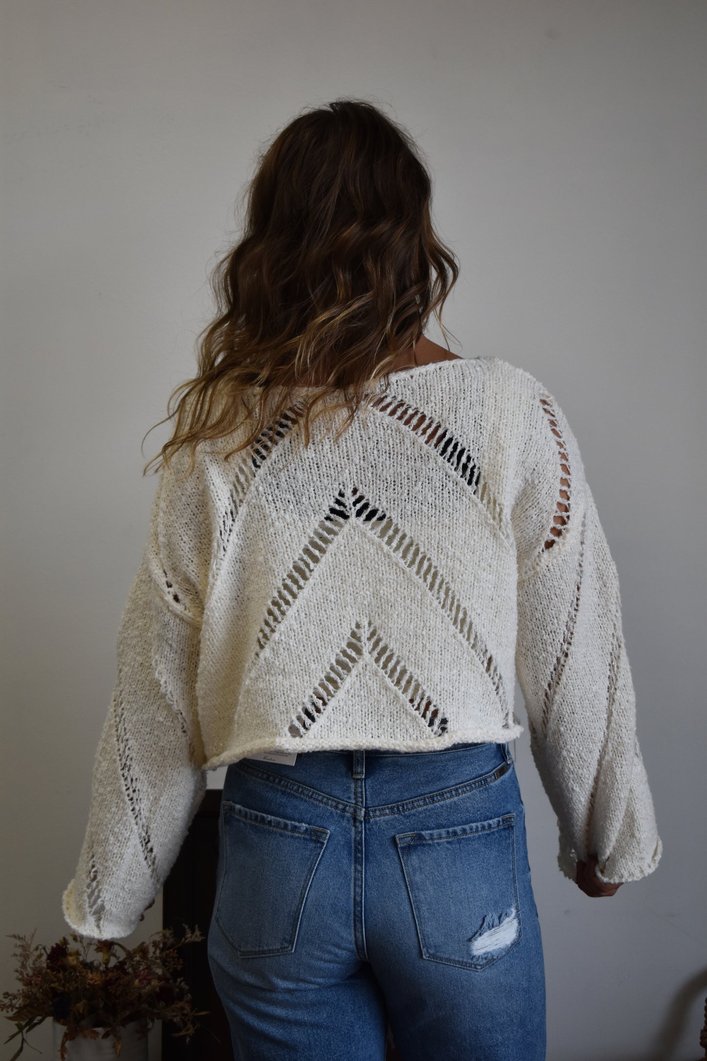 Ivory Distressed Knit Sweater