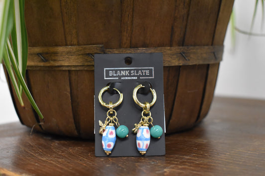 Bee & Turquoise Stone Charm Hoop Earrings