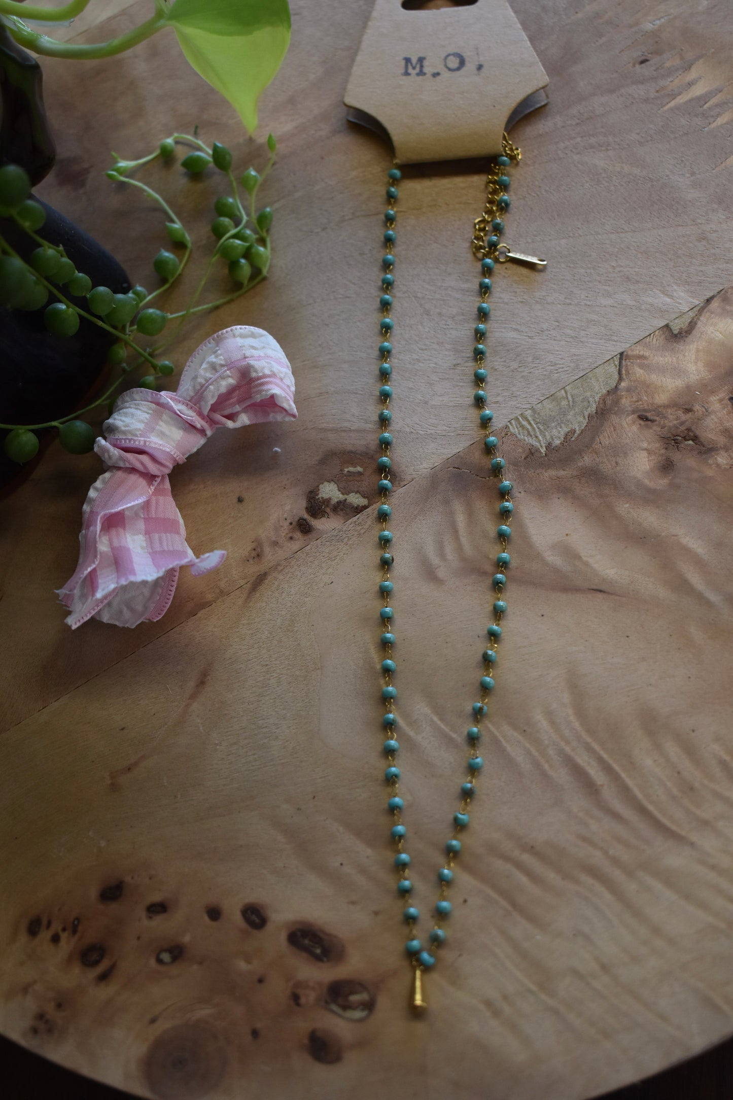 Turquoise Beaded Drop Charm Necklace