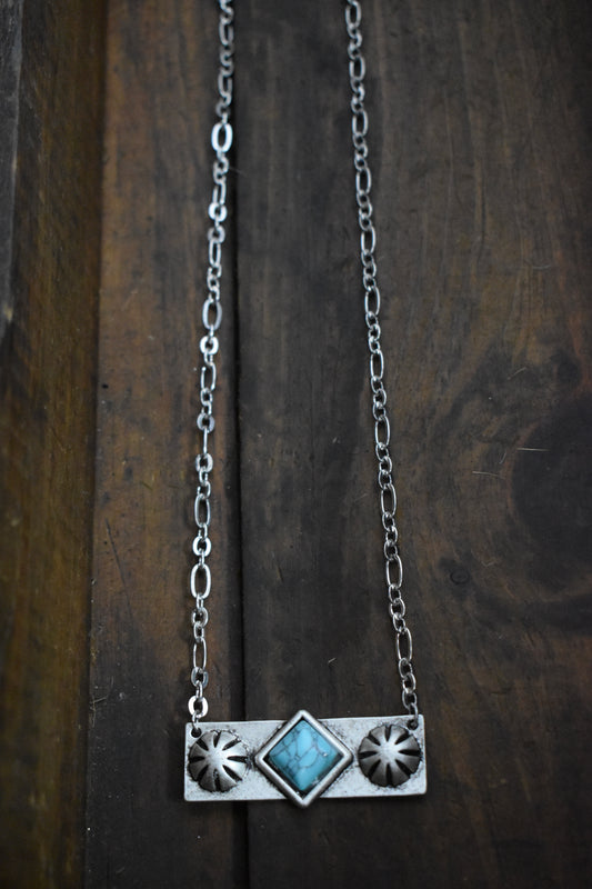 Chunky Turquoise Rhombus Bar Necklace