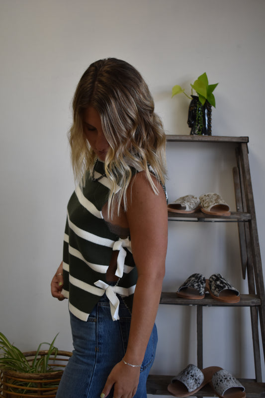 Bows + Stripes Sweater Pull Over: Olive