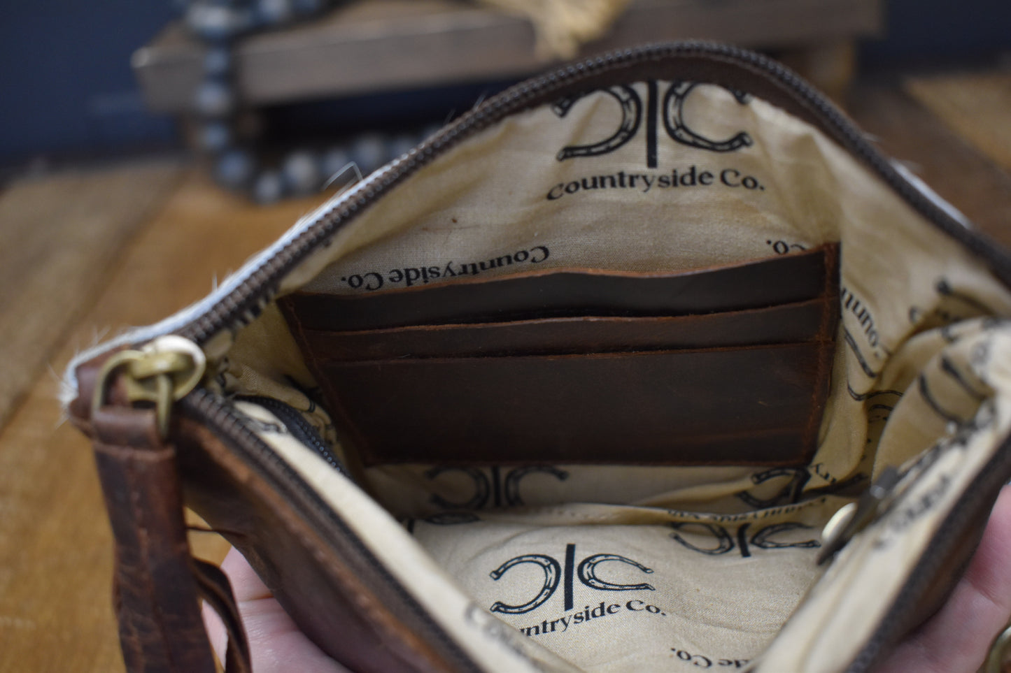 Cowhide & Leather Wristlet Bag