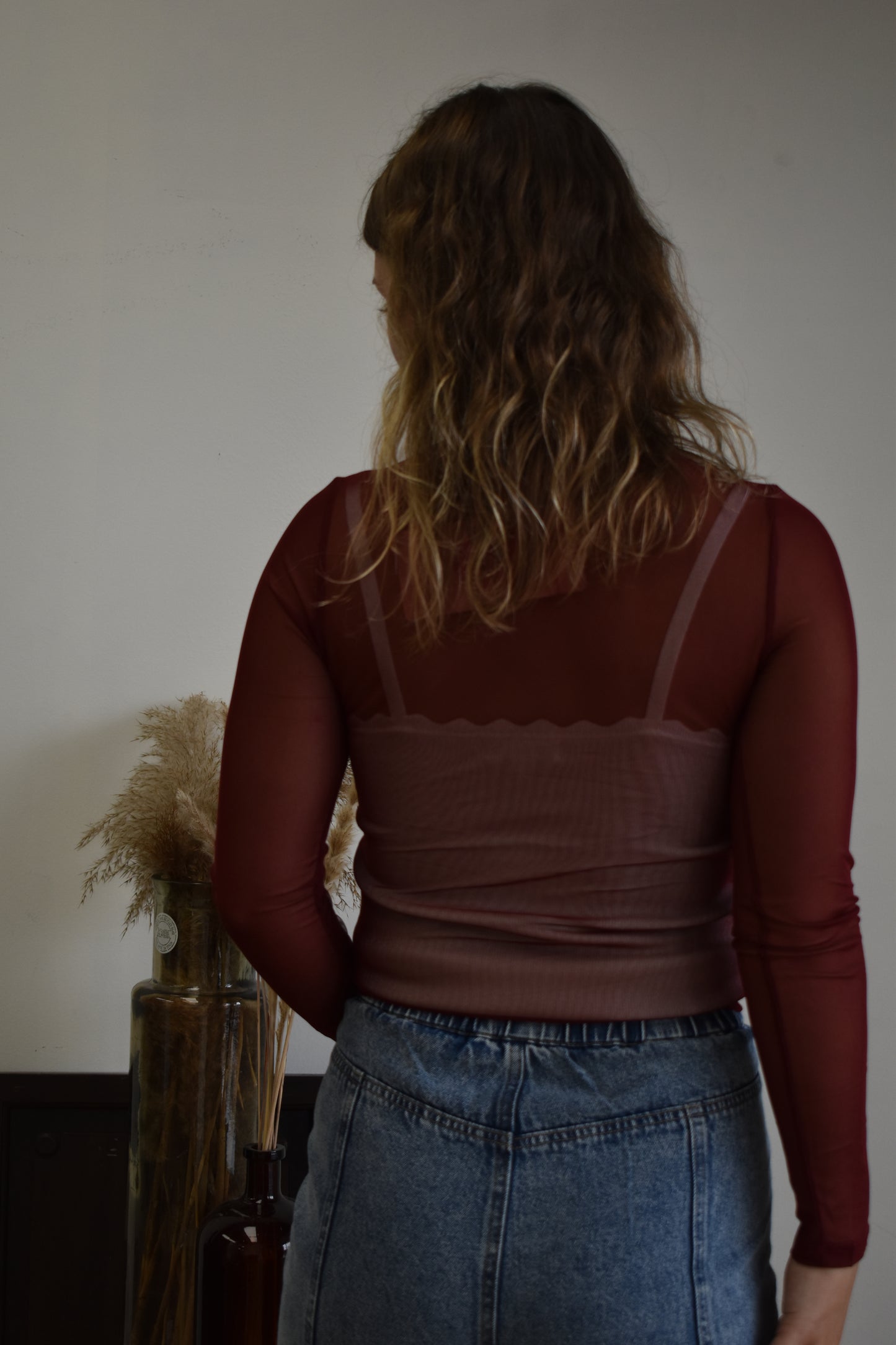 Maroon Mesh Long Sleeve