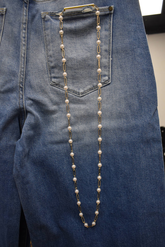 Long Pearl & Paperclip Chain Necklace