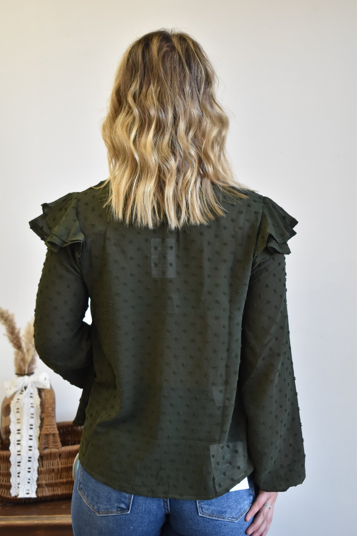 Olive Ruffle Blouse