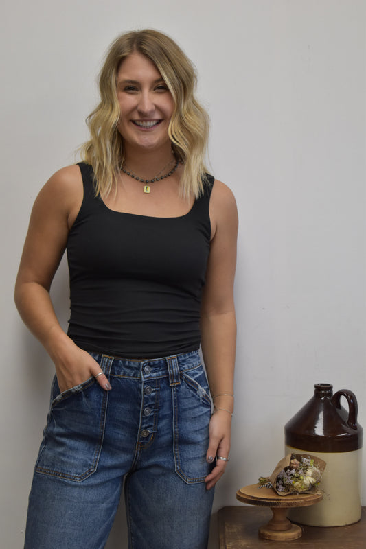 ‘No Bra Club’ Ribbed Tank: Black