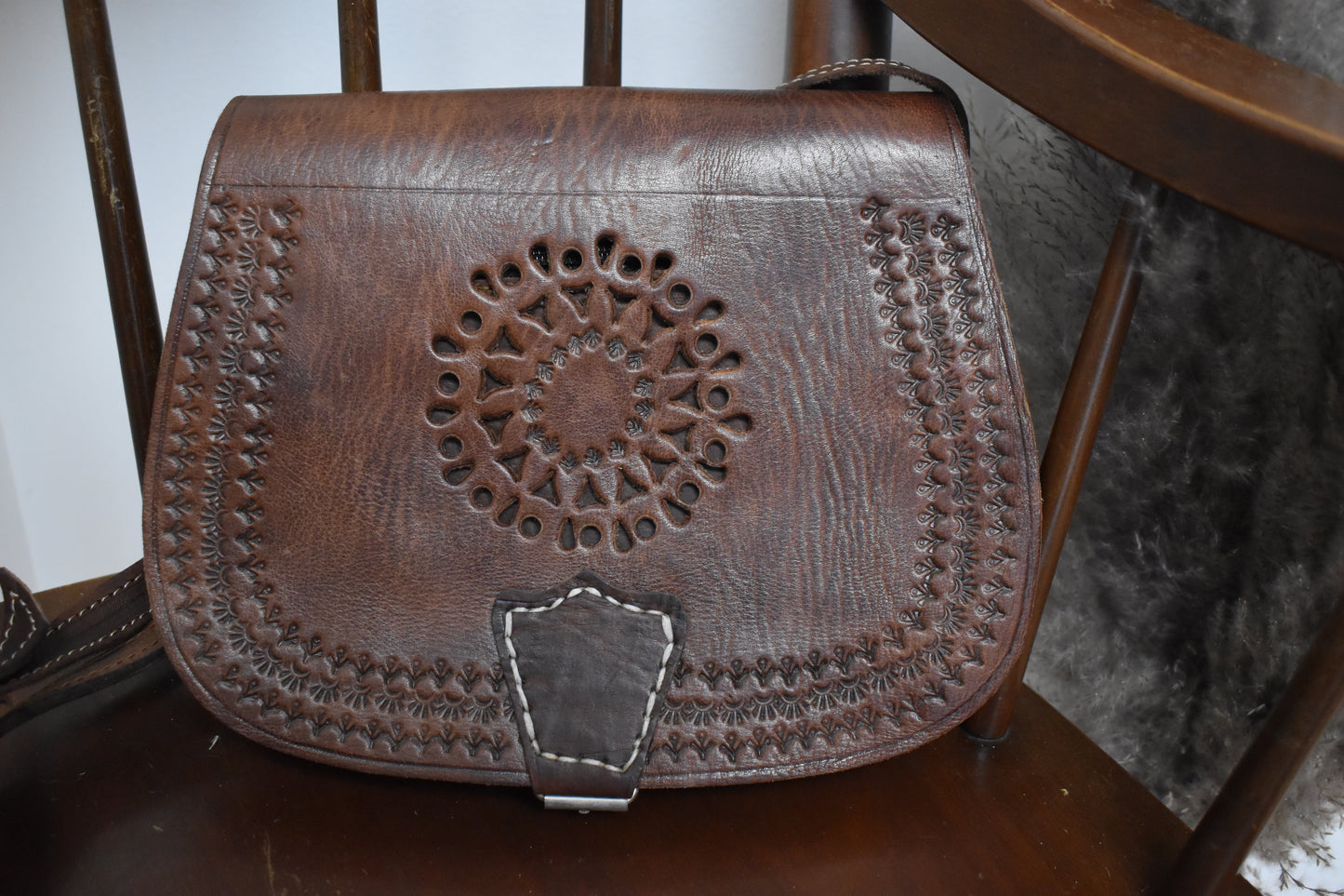 Medium Leather Tooled Crossbody