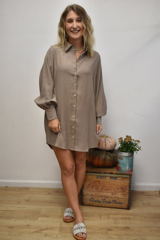 Sand Button Tunic Dress