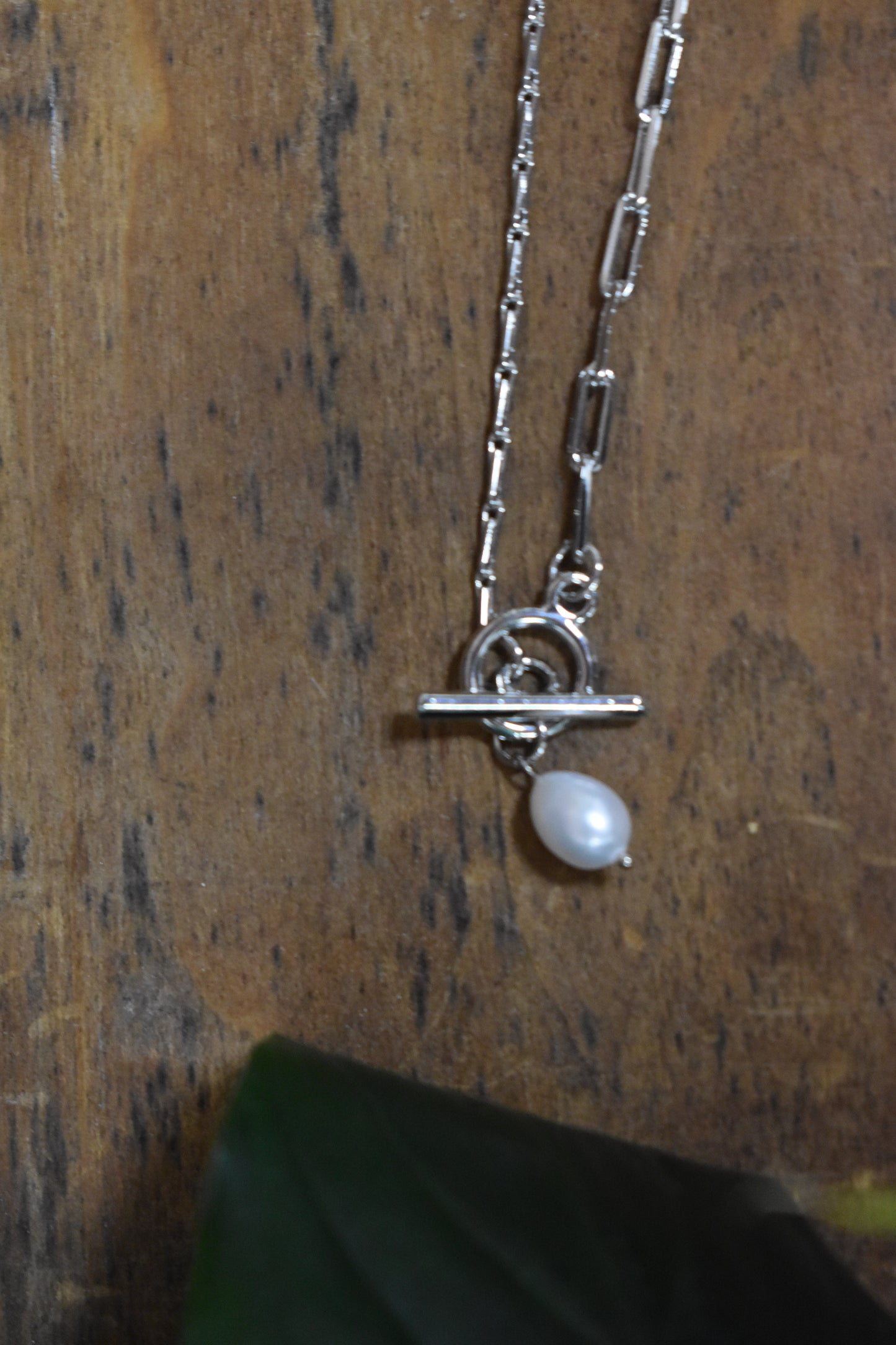 Toggle Chain Pearl Charm Necklace