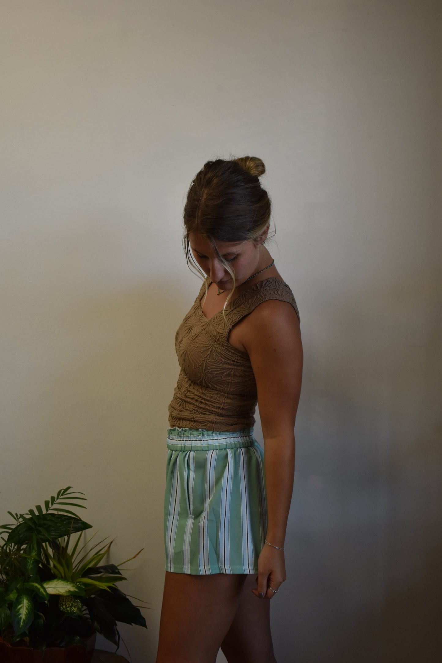 Tan Floral Textured Tank