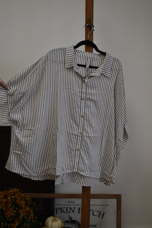 PLUS Mocha Pinstriped Button Up