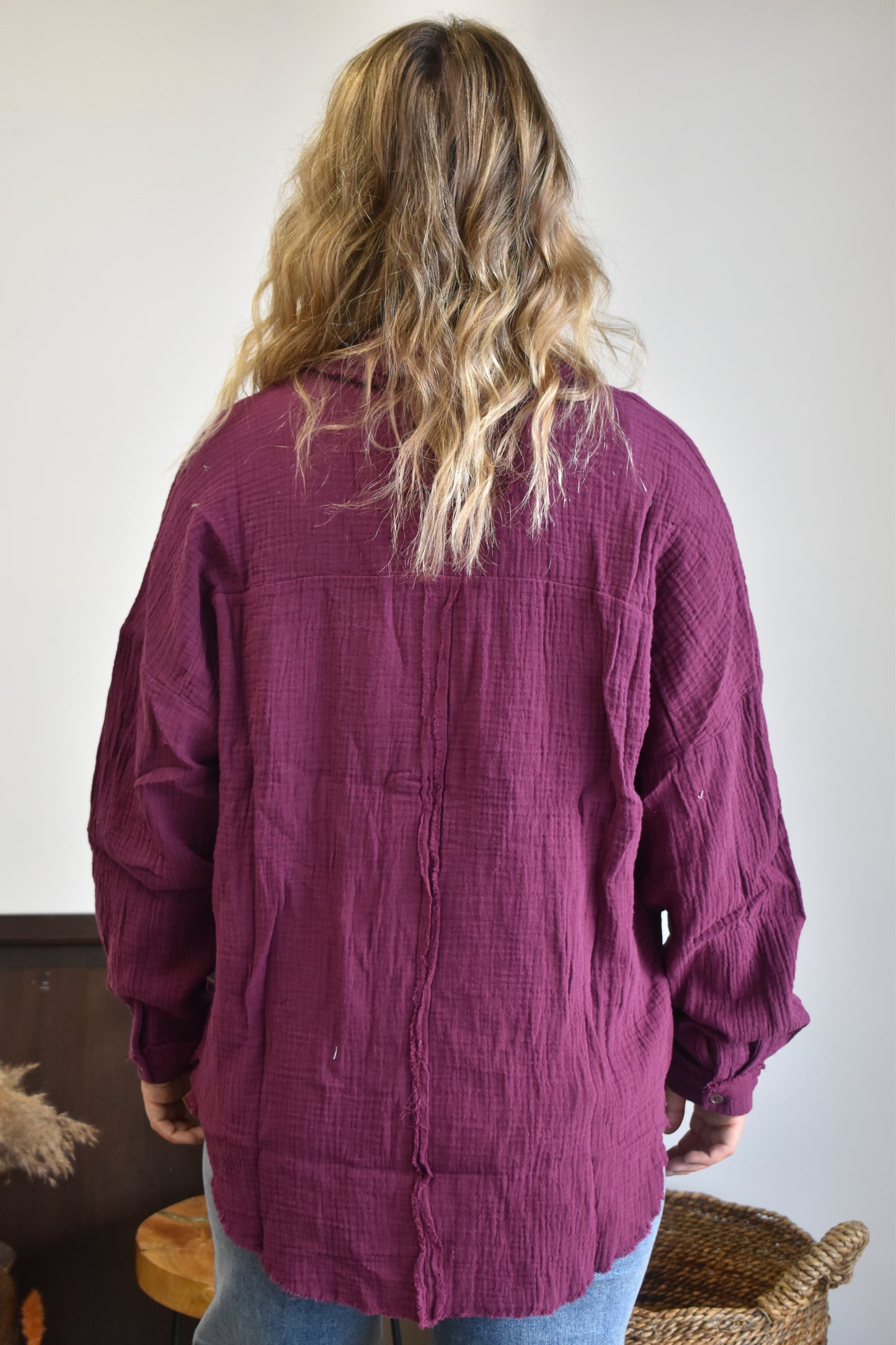 Plum Gauze Long Sleeve Button Down