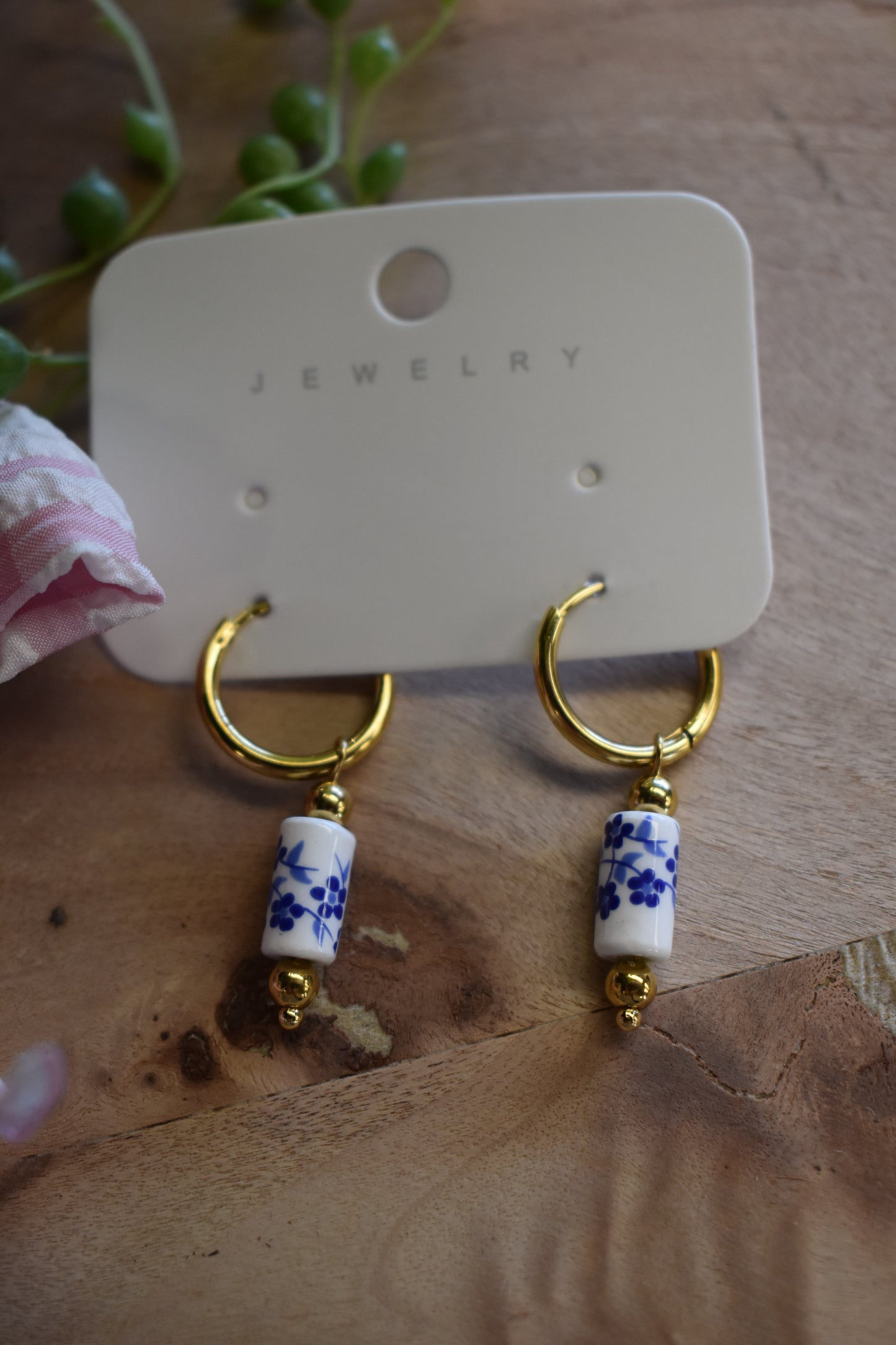 Blue & White Porcelain Huugie Earrings