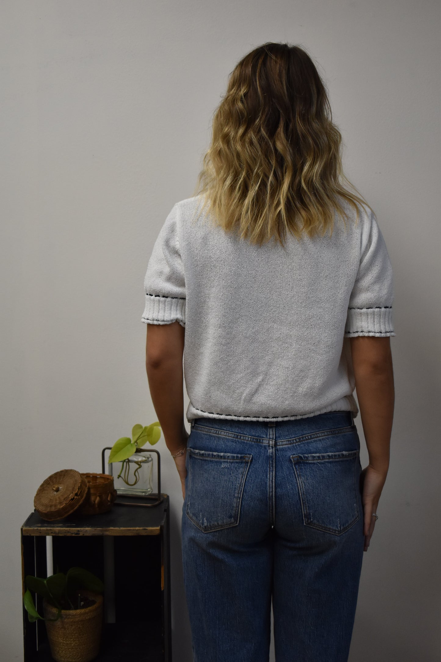 Saddle Stitch Short Sleeve Sweater