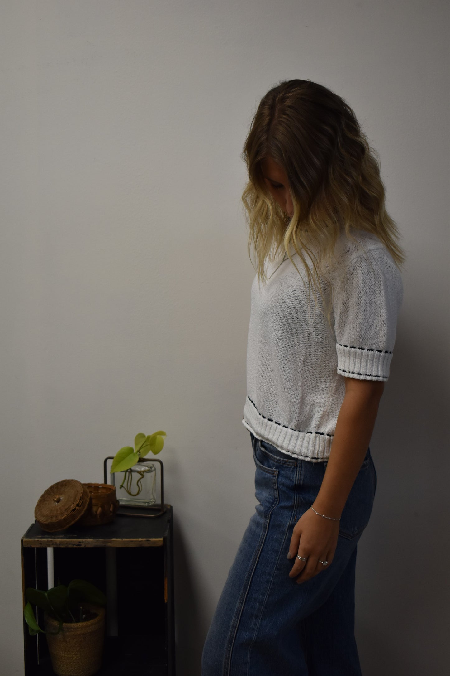 Saddle Stitch Short Sleeve Sweater