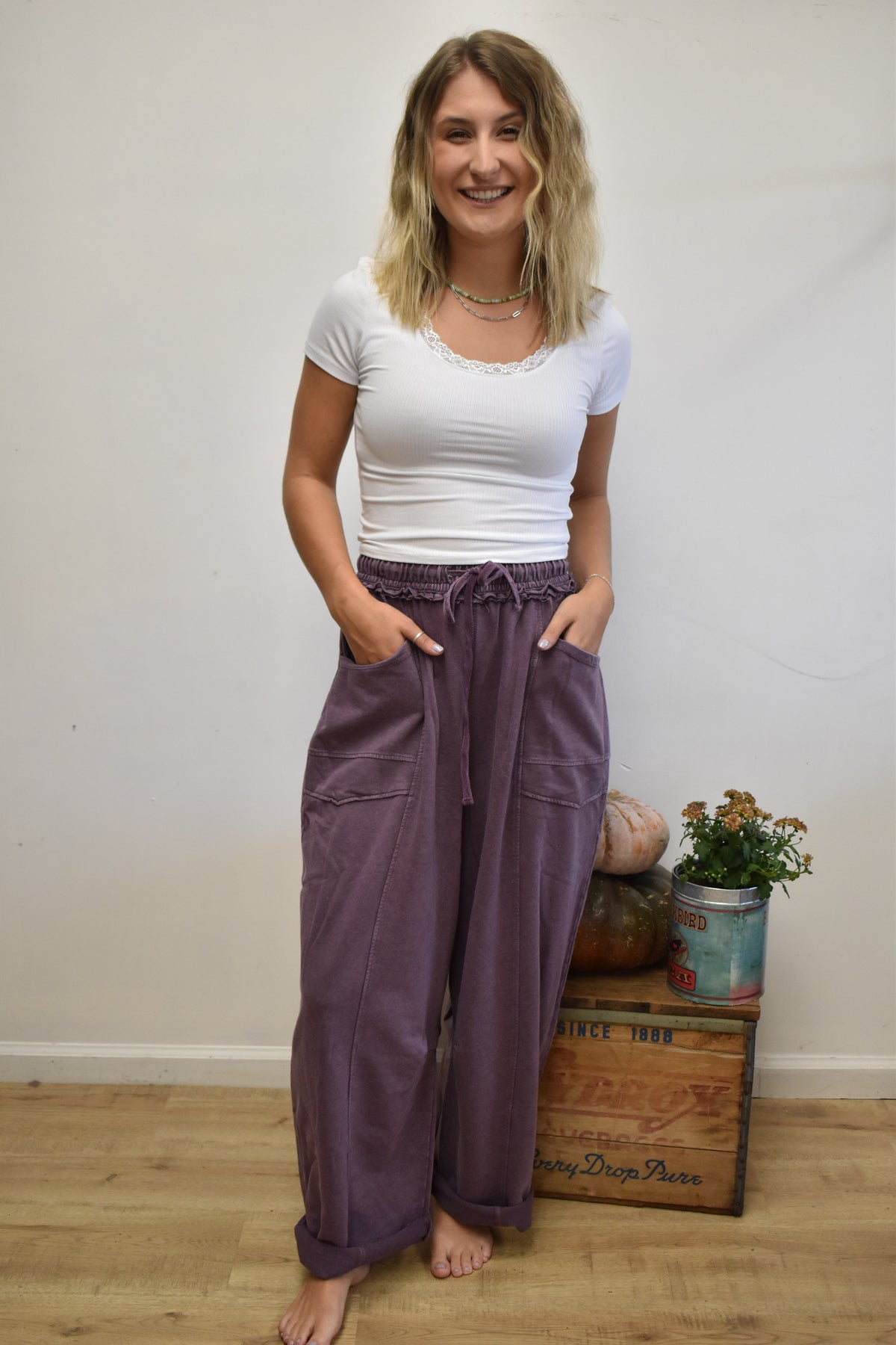 Plum Washed Barrel Joggers