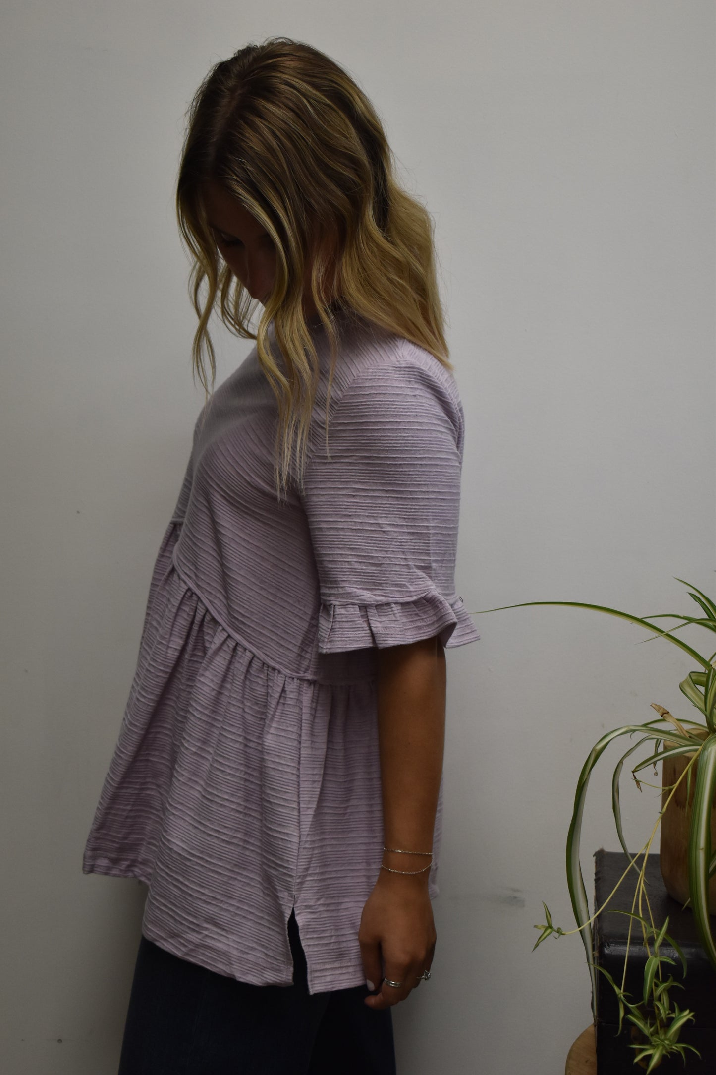 Lavender Ribbed Peplum Blouse