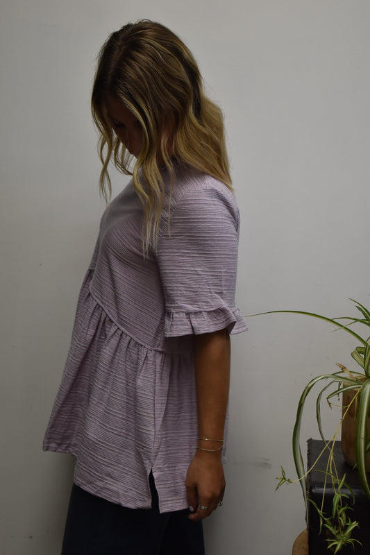 Lavender Ribbed Peplum Blouse